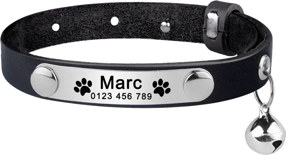 Collier Chat Cuir Personnalisable - Noir