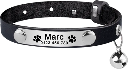Collier Chat Cuir Personnalisable - Noir