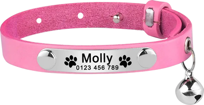 Collier Chat Cuir Personnalisable - Rose