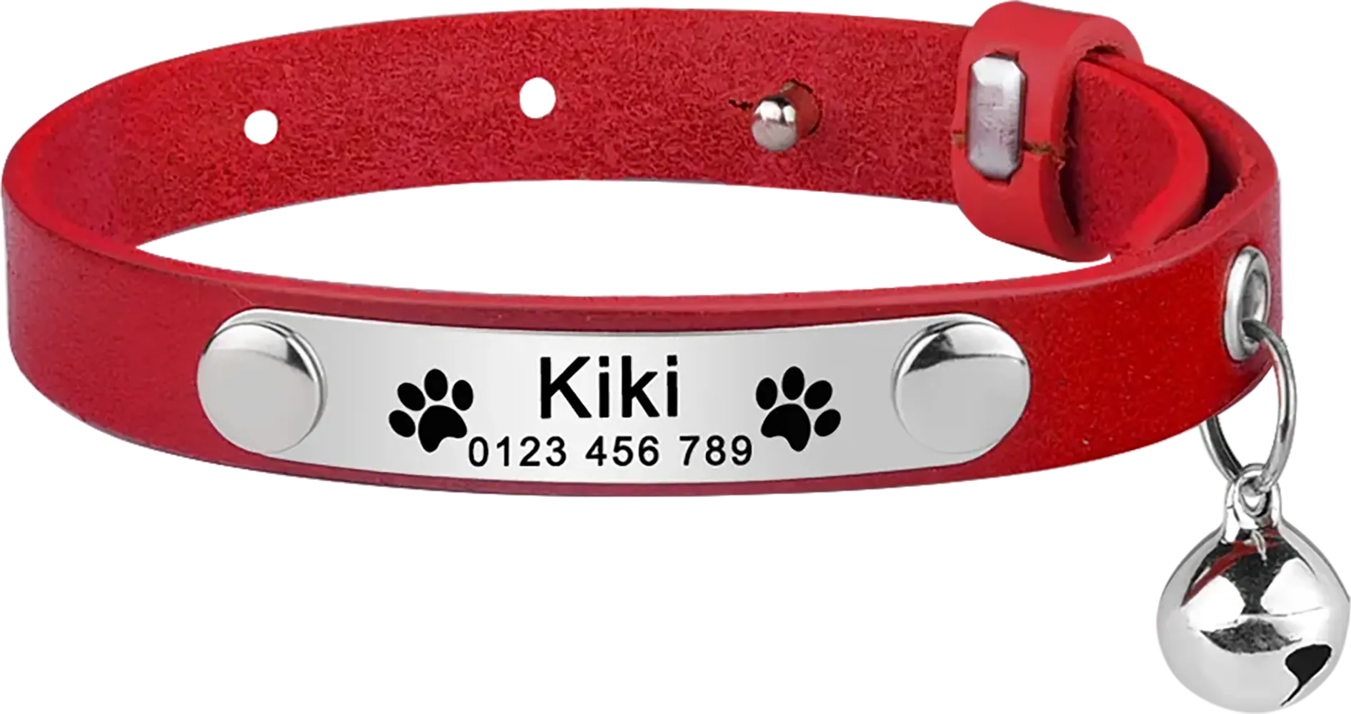 Collier Chat Cuir Personnalisable - Rouge