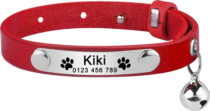 Collier Chat Cuir Personnalisable - Rouge