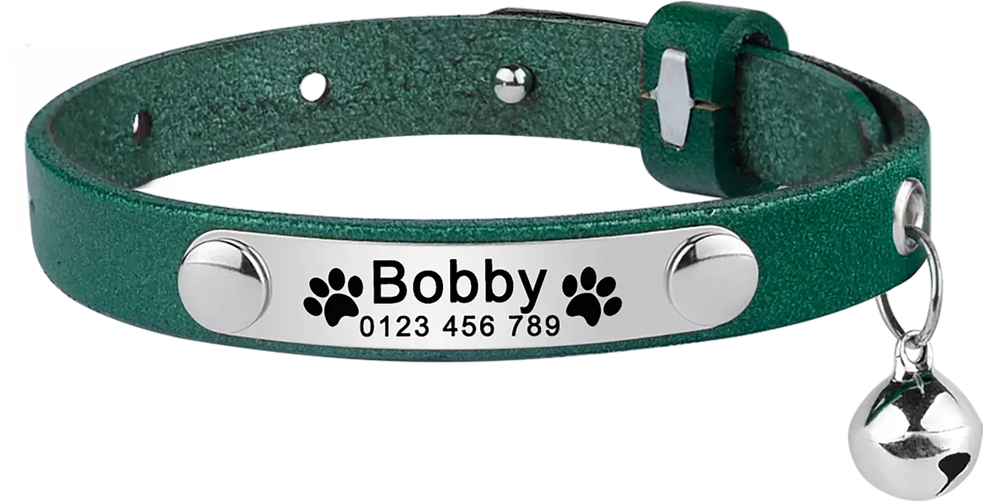 Collier Chat Cuir Personnalisable - Vert