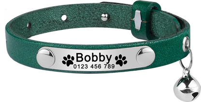 Collier Chat Cuir Personnalisable - Vert
