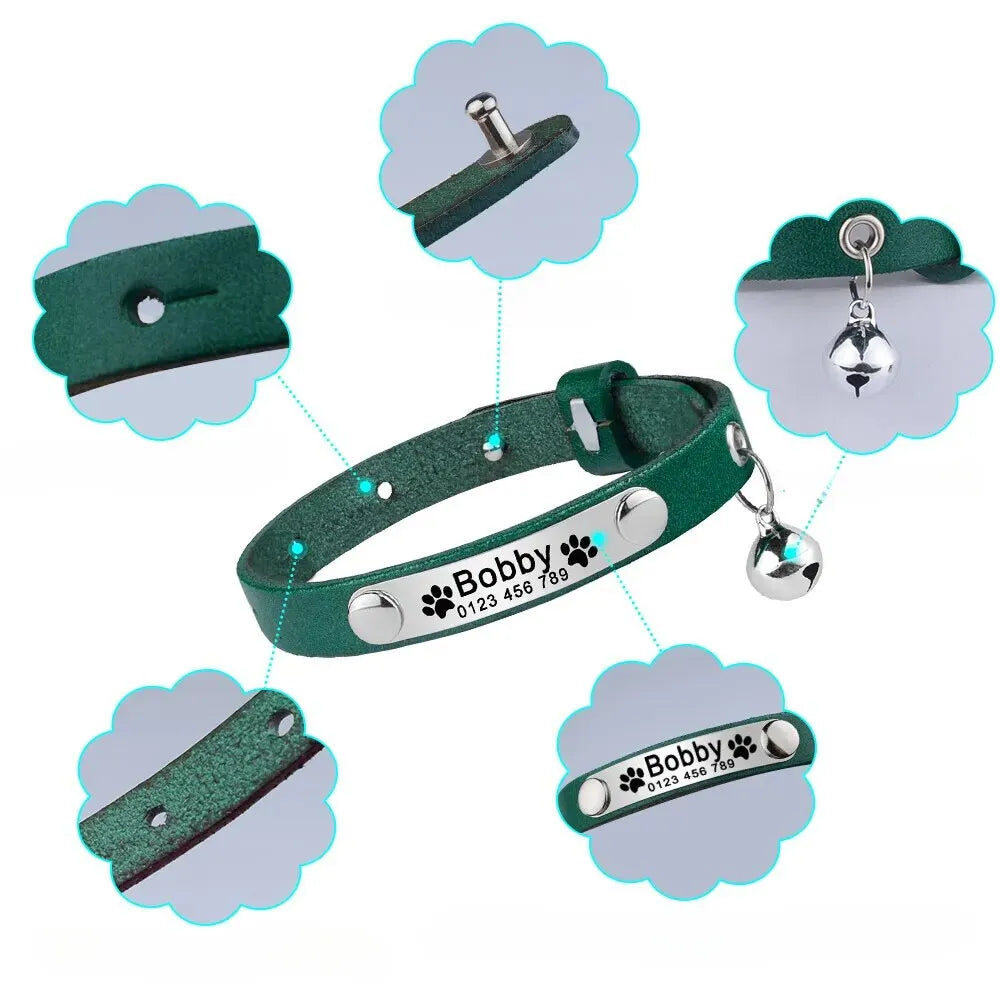 Collier Chat Cuir Personnalisable - Collier Chat Cuir Personnalisable
