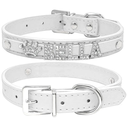 Collier Chat Strass Personnalisable - Blanc / L
