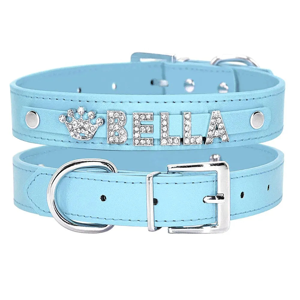 Collier Chat Strass Personnalisable Bleu