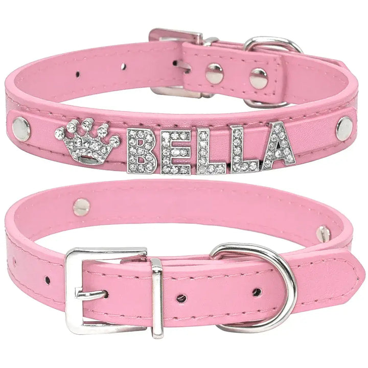 Collier Chat Strass Personnalisable Rose