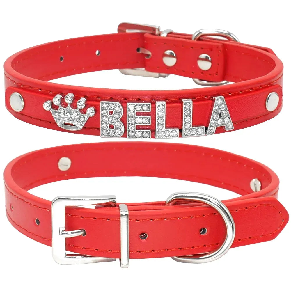 Collier Chat Strass Personnalisable - Rouge / L