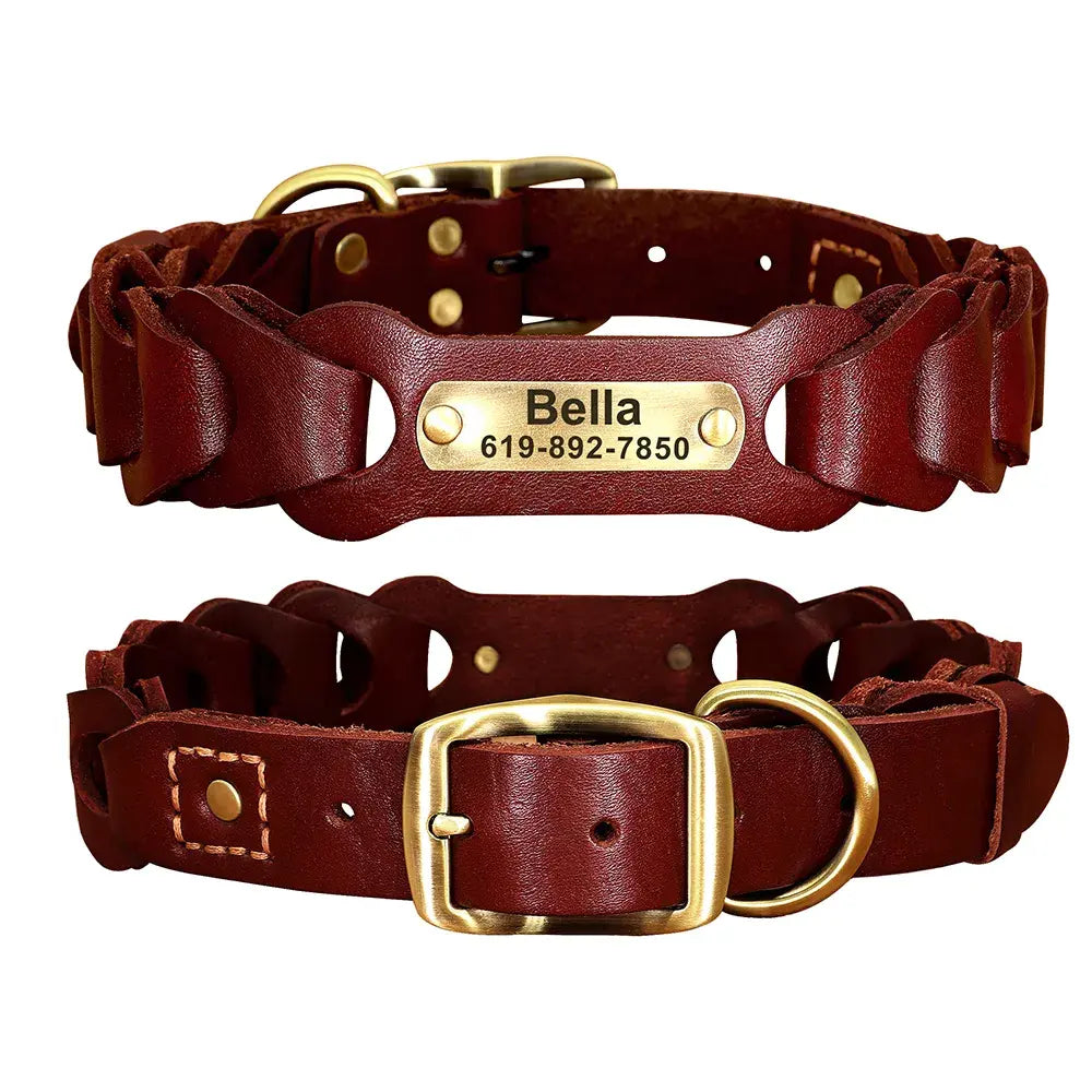 Collier Chien Chasse Gravé Marron