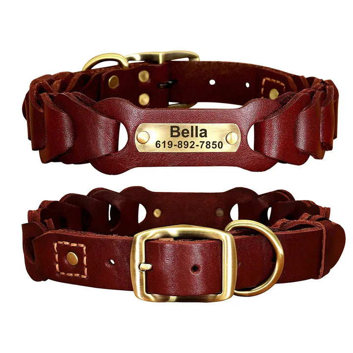 Collier Chien Chasse Gravé Marron