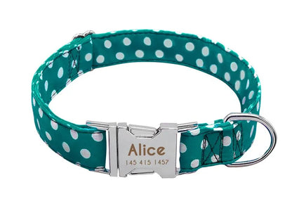 Collier Chien Personnalisé Prénom - Bleu à pois / L
