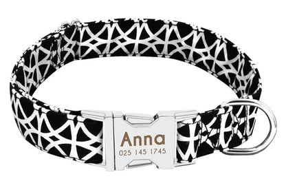 Collier Chien Personnalisé Prénom - Noir et blanc / L