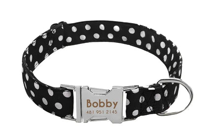 Collier Chien Personnalisé Prénom - Noir à pois / L