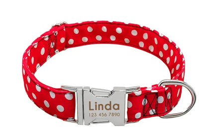Collier Chien Personnalisé Prénom - Rouge à pois / L