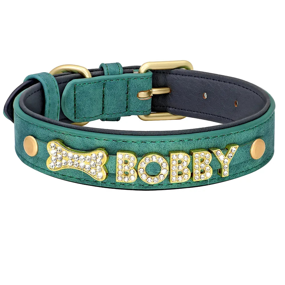 Collier Chien Strass - Vert / L