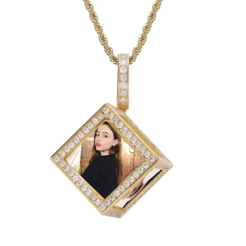 Collier Cube avec Photos Or