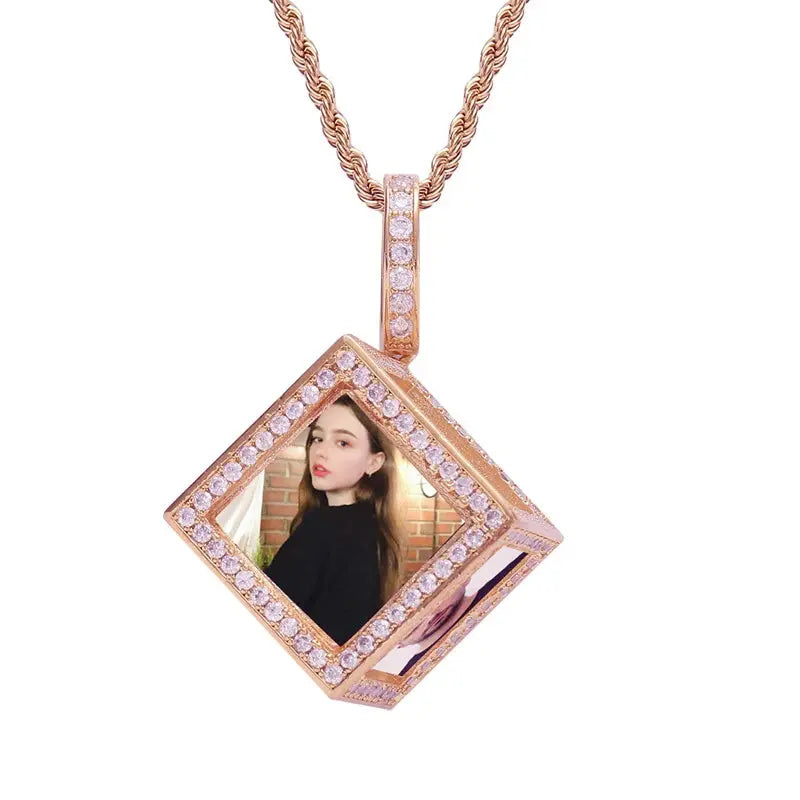 Collier Cube avec Photos Or Rose