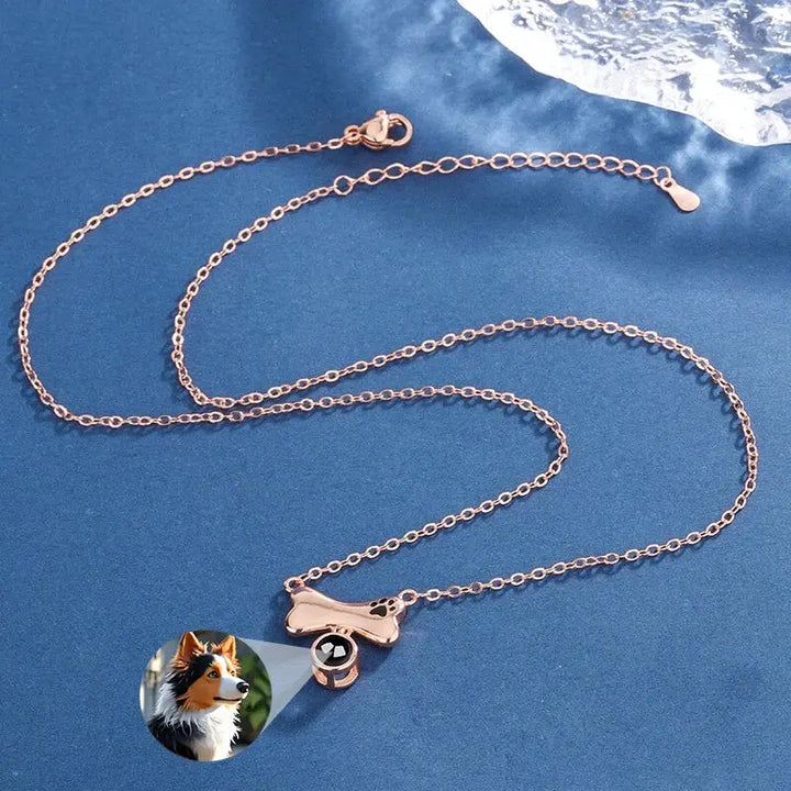 Collier Gravure Photo Chien Or Rose