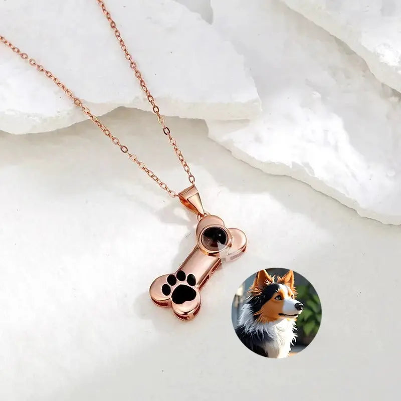 Collier Os Personnalisé Photo Or Rose