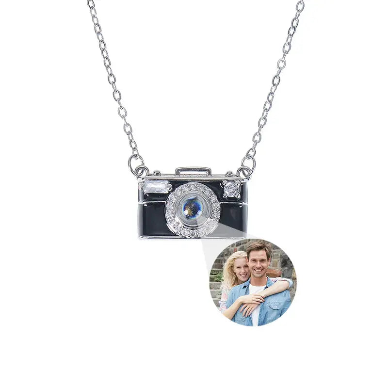 Collier Pendentif Appareil Photo Personnalisable Noir Argent