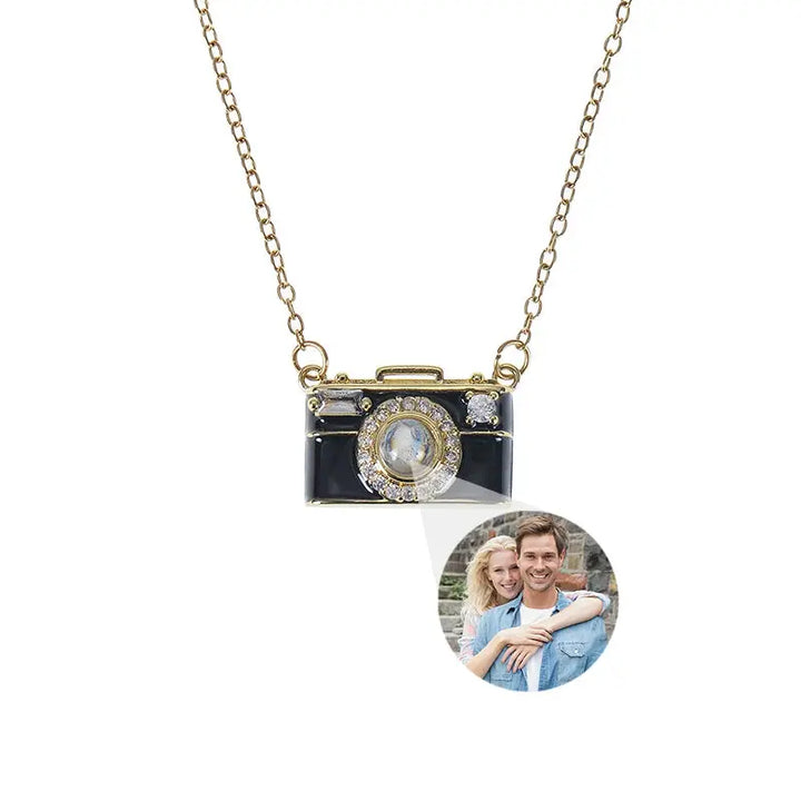 Collier Pendentif Appareil Photo Personnalisable Noir Or