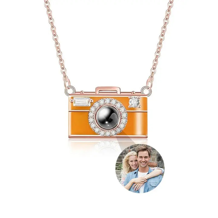 Collier Pendentif Appareil Photo Personnalisable Orange Argent