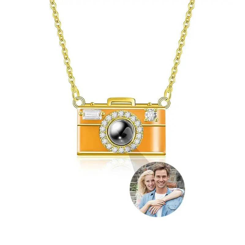 Collier Pendentif Appareil Photo Personnalisable Orange Or