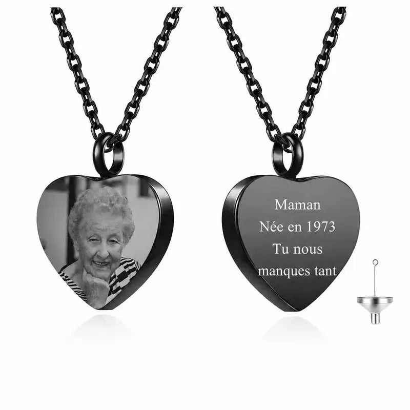 Collier Pendentif Coeur avec Photo Noir