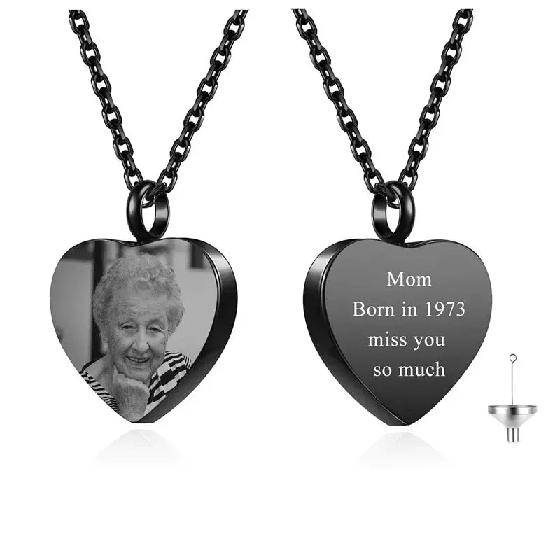 Collier Pendentif Coeur avec Photo Noir