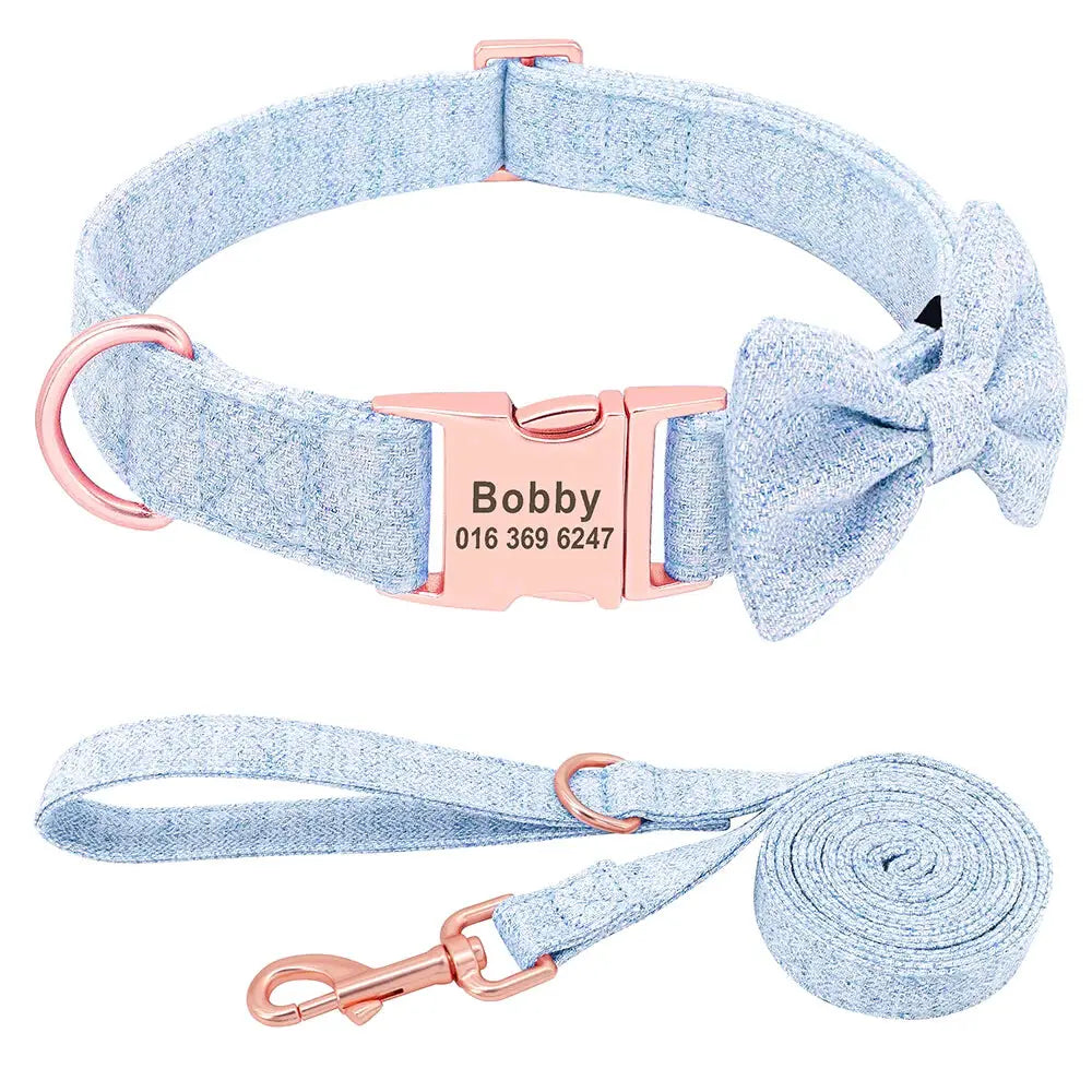 Collier Personnalisable Chien avec Laisse Bleu