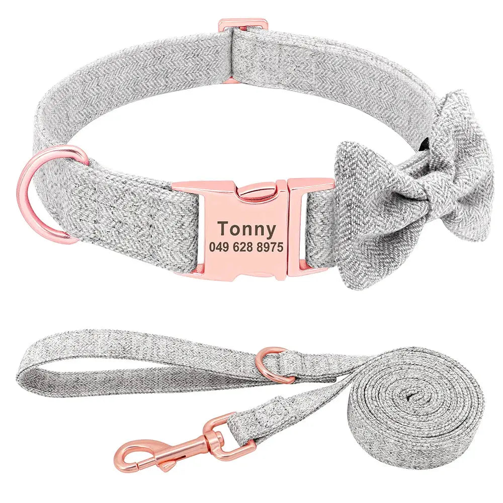 Collier Personnalisable Chien avec Laisse Gris