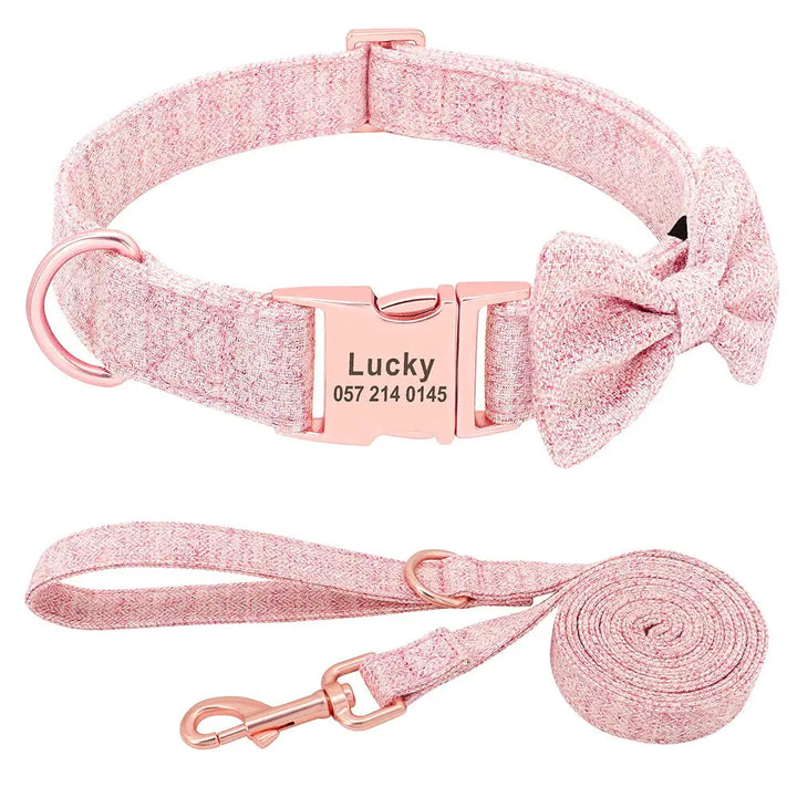 Collier Personnalisable Chien avec Laisse Rose
