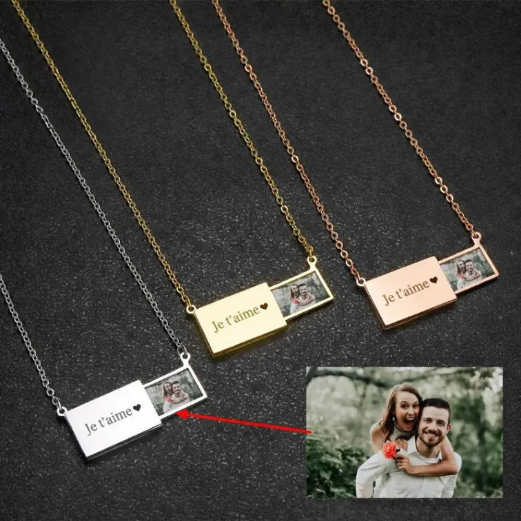 Collier Photo Gravure Argent
