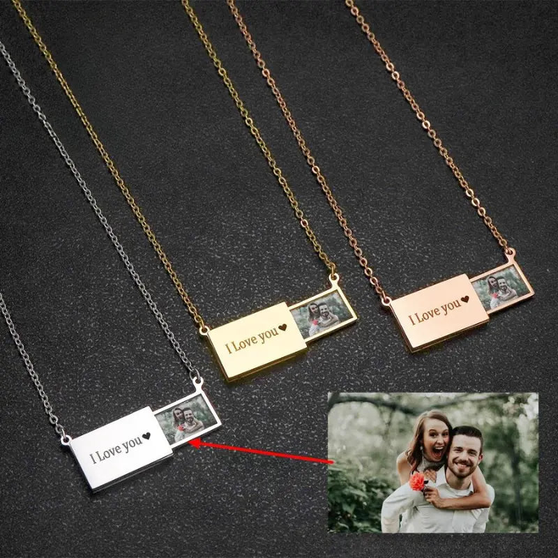Collier Photo Gravure Argent