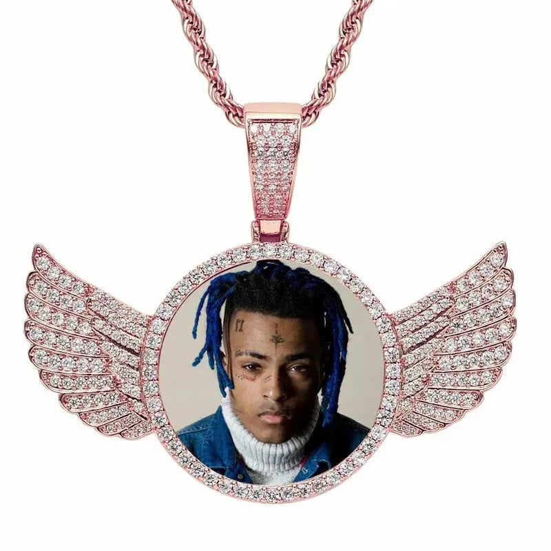 Collier Photo Personnalisé Zircons Scintillants Or Rose