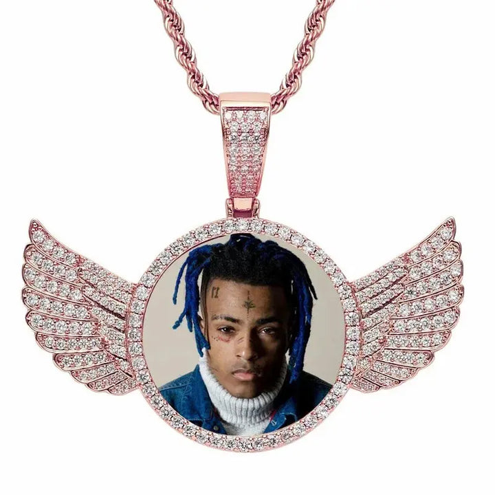 Collier Photo Personnalisé Zircons Scintillants Or Rose