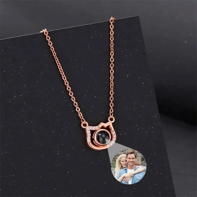 Collier Tête de Chat Personnalisé Or Rose