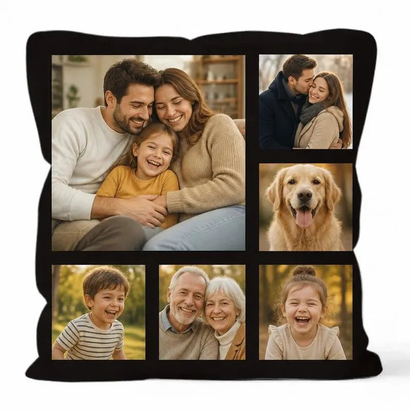 Exemple de coussin à personnaliser rempli avec des photos