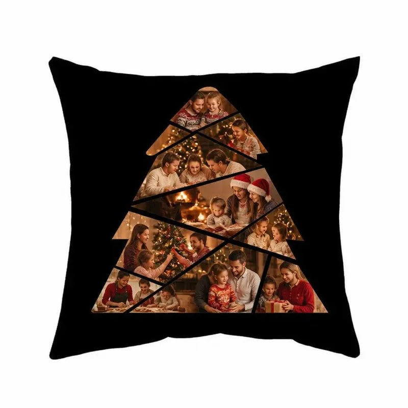 Exemple de coussin sapin de Noël rempli avec des photos de famille