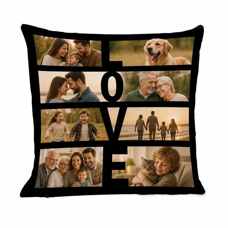 Exemple de coussin LOVE rempli avec des photos de famille