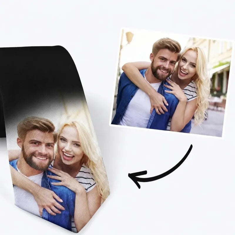 Cravate Personnalisée Avec Photo - Impression Pleine Largeur, Polyester, 145 Cm - Cadeau Pour Papa, Mari, Fiancé