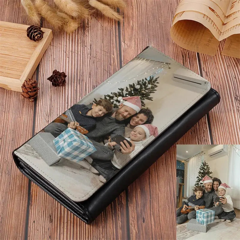 Portefeuille Personnalisable Avec Votre Photo - Fait Main En Faux Cuir Noir, Made In France
