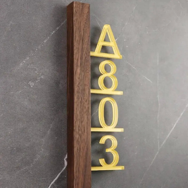 Numéro pour Maison Design Or & Bois Foncé Horizontal