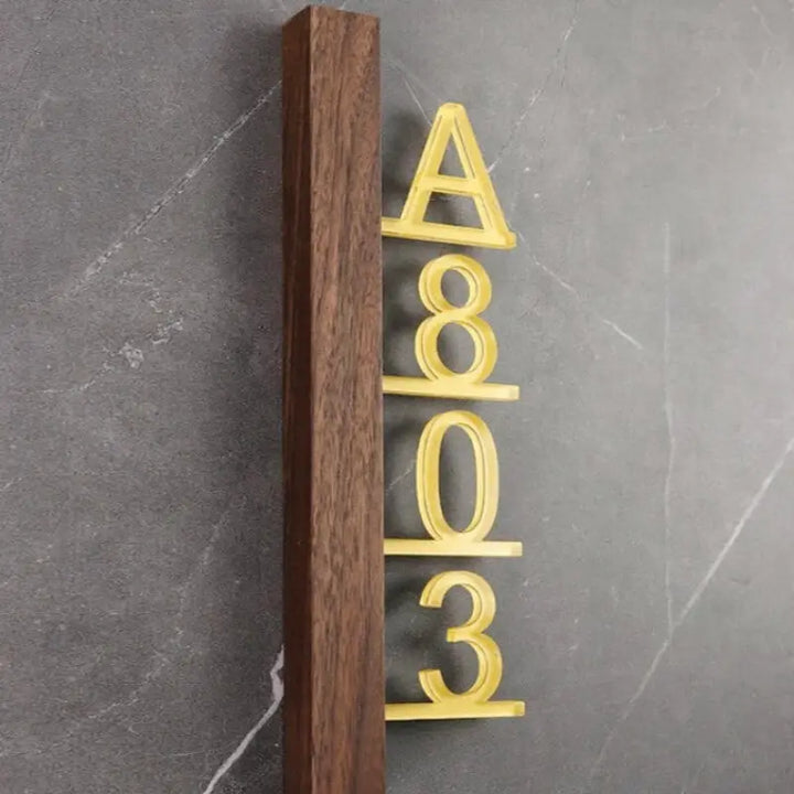 Numéro pour Maison Design Or & Bois Foncé Horizontal