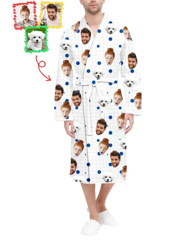 Peignoir Homme à Personnaliser Blanc à poids bleus