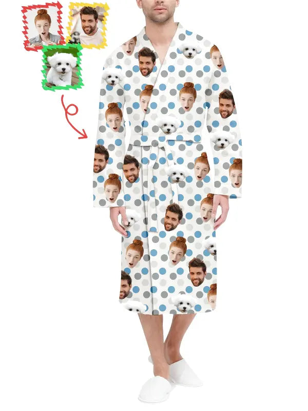 Peignoir Homme à Personnaliser Blanc à pois multicolore