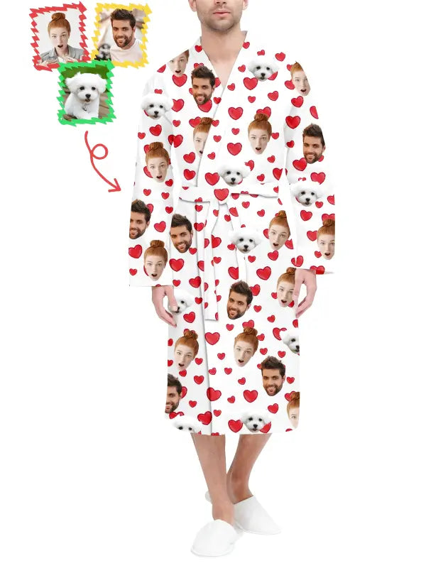 Peignoir Homme à Personnaliser Blanc avec cœurs