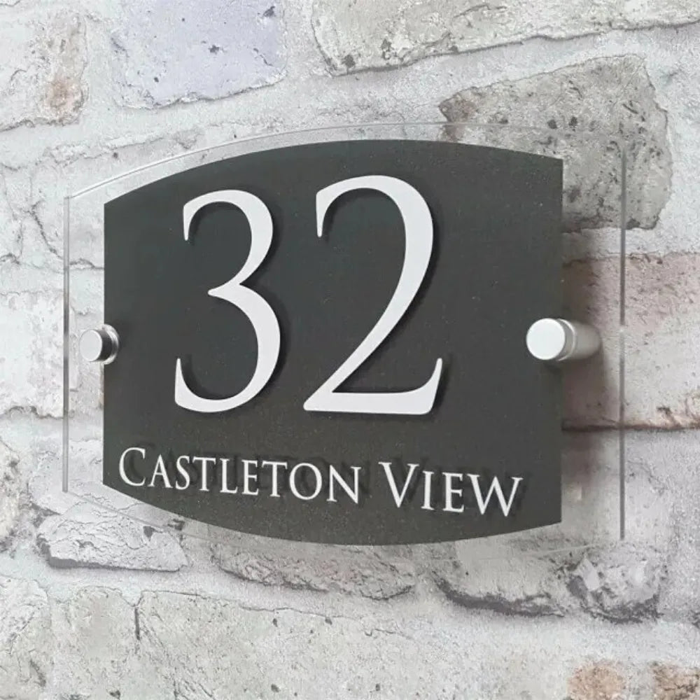 Plaque de Numéro de Maison Blanc et Anthracite