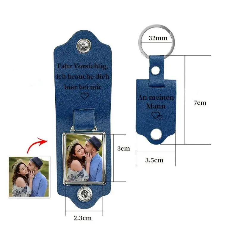 Porte Clé en Cuir Personnalisé Bleu