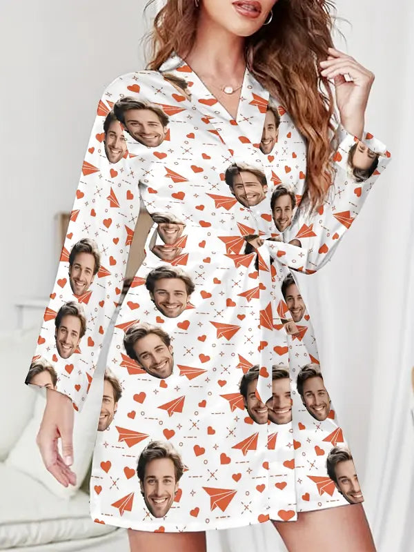 Robe de Chambre Personnalisée Femme Blanc et orange